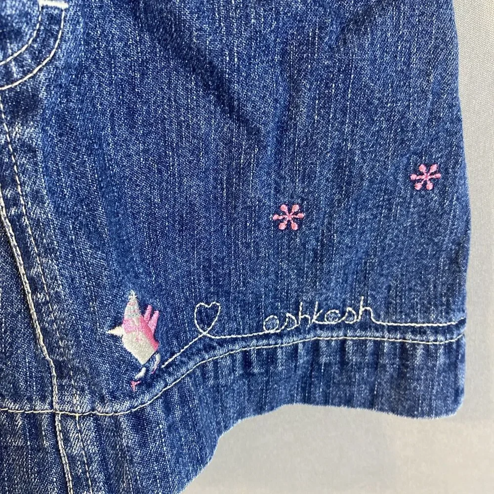 18 Month Osh Kosh B’gosh Denim Overall Vestbak Dress Fleece Lined Top Embroider